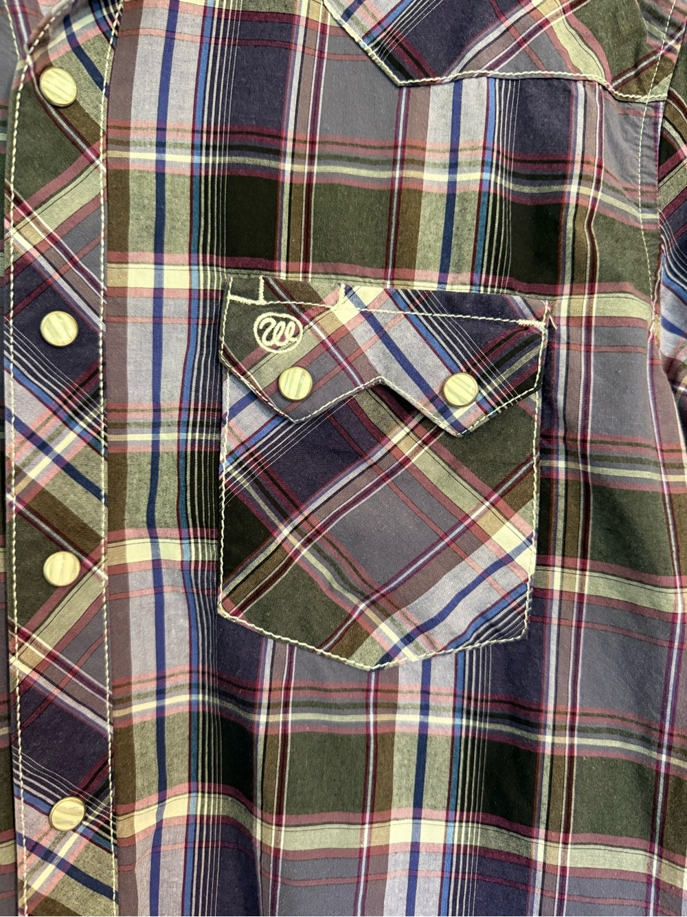 Wrangler Retro Men's Purple Black Plaid Western Long Sleeve Pearl Snap Shirt M - Picture 5 of 9